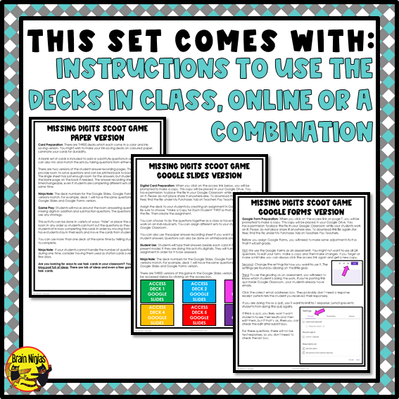 Missing Digits Addition and Subtraction Math Task Cards | Paper and Digital | Grade 4 Grade 5