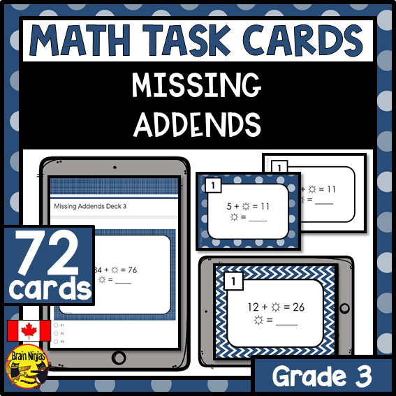 Missing Addends Math Task Cards | Paper and Digital | Grade 3