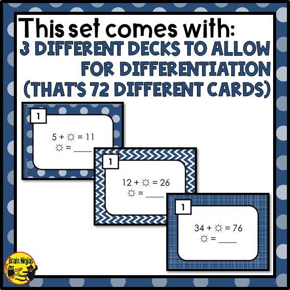 Missing Addends Math Task Cards | Paper and Digital | Grade 3