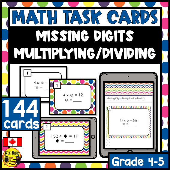 Missing Digits Multiplication and Division Math Task Cards | Paper and Digital | Grade 4 Grade 5