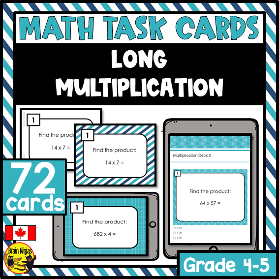Long Multiplication Math Task Cards | Paper and Digital | Grade 4 Grade 5