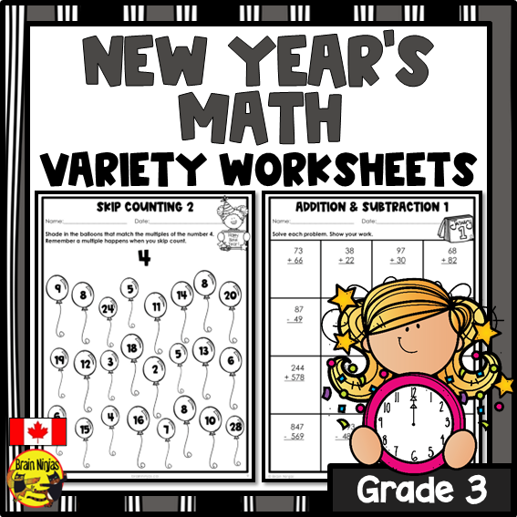 New Years Math Worksheets | Numbers to 1000 | Paper