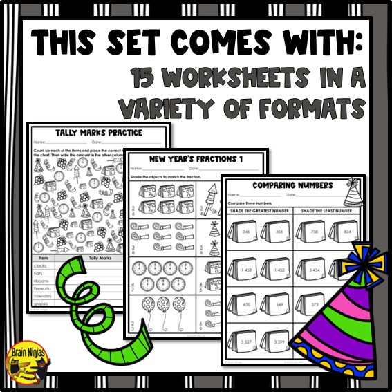 New Years Math Worksheets | Numbers to 1000 | Paper