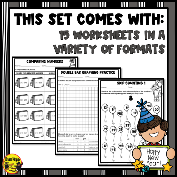 New Years Math Worksheets | Numbers to 1 000 000 | Paper