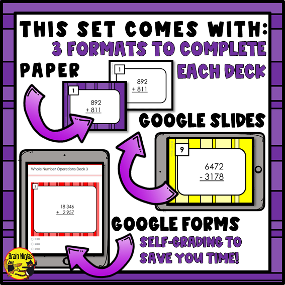 Whole Numbers Operations Review Math Task Cards | Paper and Digital