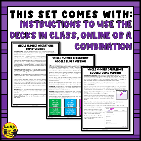 Whole Numbers Operations Review Math Task Cards | Paper and Digital