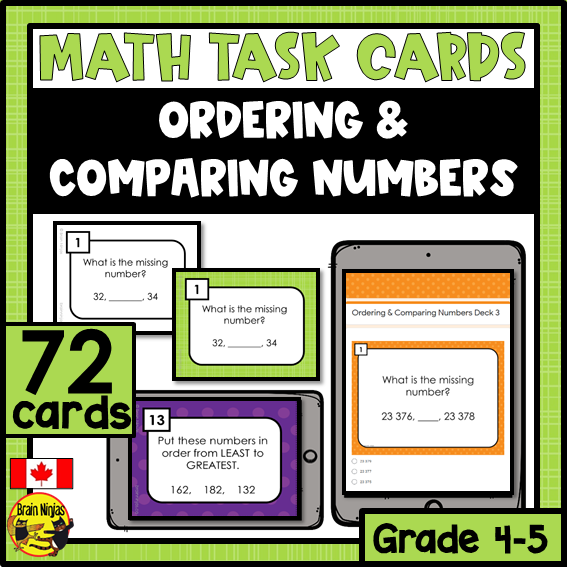 Ordering and Comparing Numbers Math Task Cards | Paper and Digital | Grade 4 Grade 5