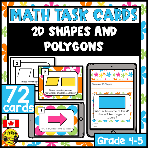 2D Shapes and Polygons Math Task Cards | Paper and Digital | Grade 4 Grade 5