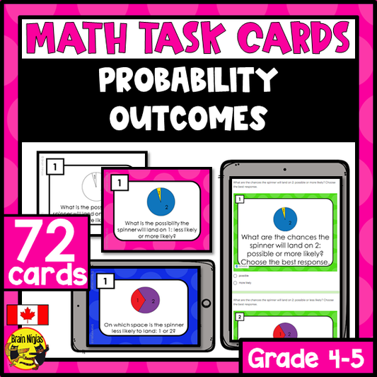 Probability Outcomes Math Task Cards | Paper and Digital | Grade 4 Grade 5
