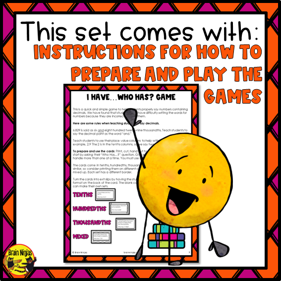 Saying Decimals Game | Up To Thousandths | Paper