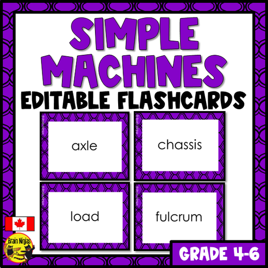 Simple Machines Vocabulary | Editable Flashcards | Paper