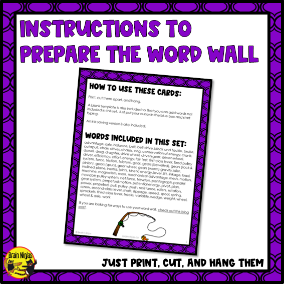 Simple Machines Vocabulary | Editable Word Wall | Paper