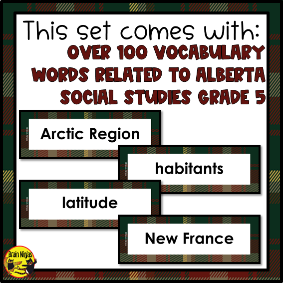 Alberta Grade 5 Social Studies Vocabulary | Editable Word Wall | Paper