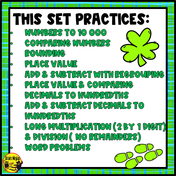 St. Patrick's Day Math Worksheets | Numbers to 10 000 | Paper