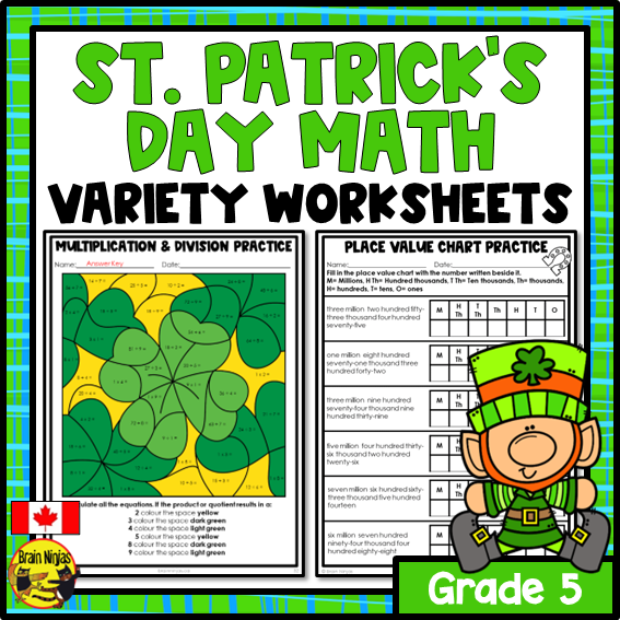 St Patricks Day Math Worksheets | Numbers to 1 000 000 | Paper