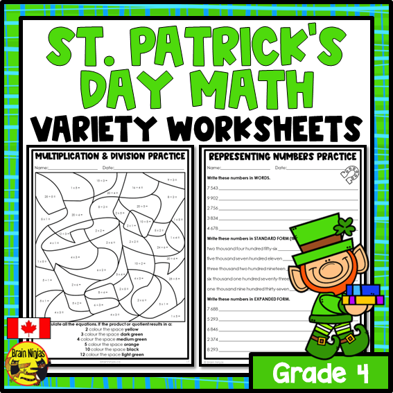 St. Patrick's Day Math Worksheets | Numbers to 10 000 | Paper