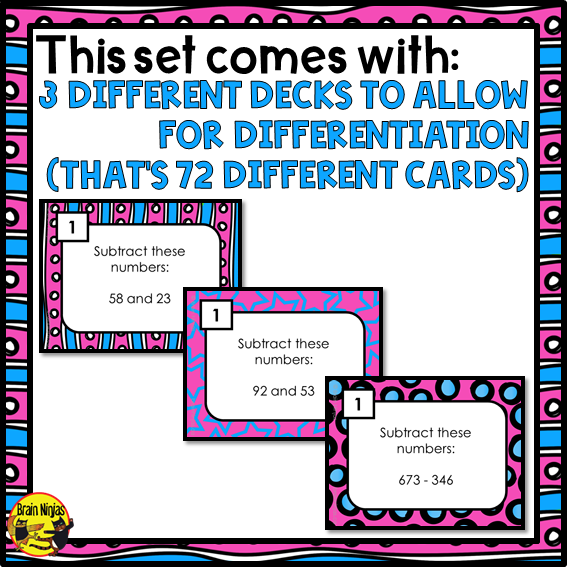 Subtraction Math Task Cards | Paper and Digital | Grade 3