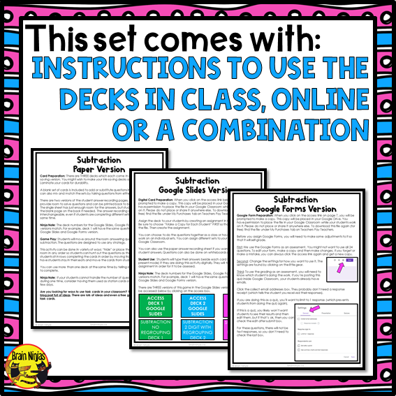 Subtraction Math Task Cards | Paper and Digital | Grade 3