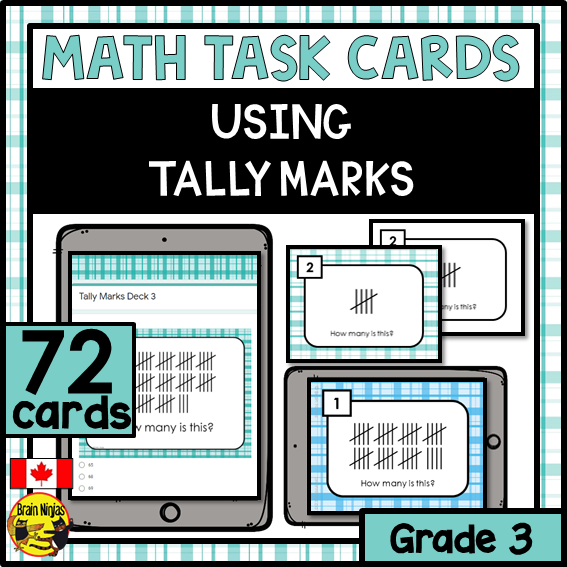 Tally Marks Math Task Cards | Paper and Digital | Grade 3