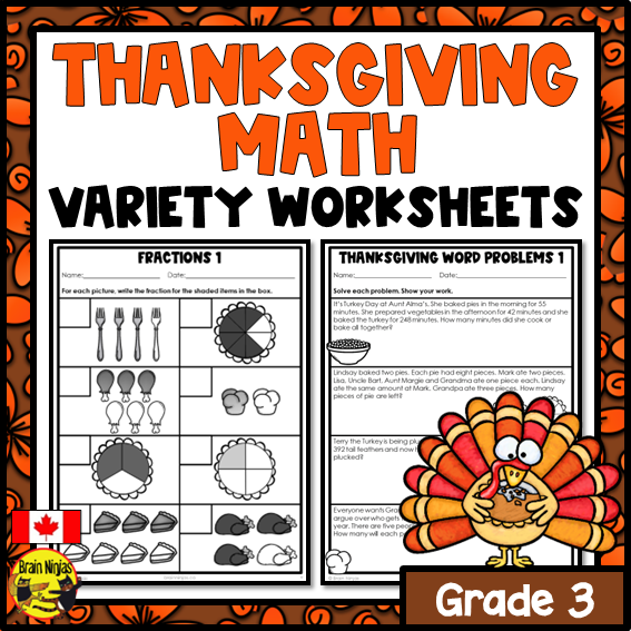 Thanksgiving Math Worksheets | Numbers to 1000 | Paper | Grade 3
