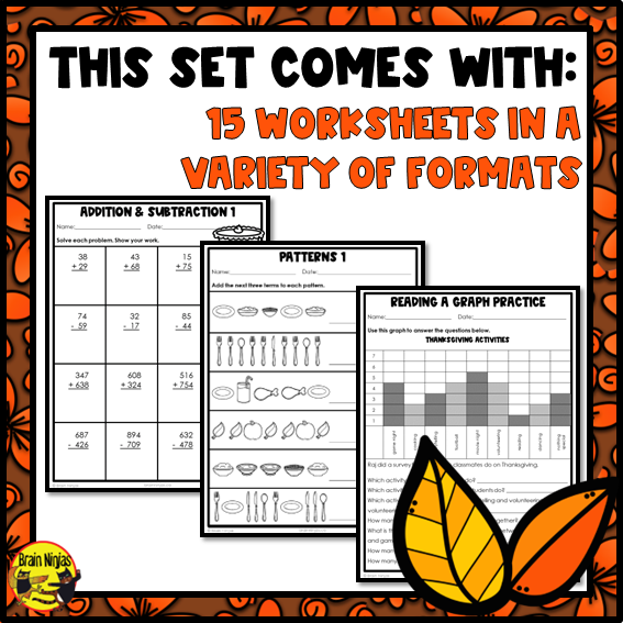 Thanksgiving Math Worksheets | Numbers to 1000 | Paper | Grade 3