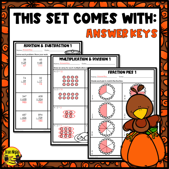 Thanksgiving Math Worksheets | Numbers to 1000 | Paper | Grade 3