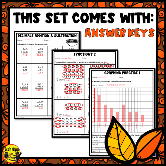 Thanksgiving Math Worksheets | Numbers to 10 000 | Paper | Grade 4