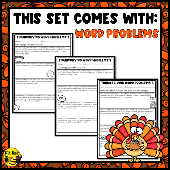 Thanksgiving Math Worksheets | Numbers to 1 000 000 | Paper | Grade 5