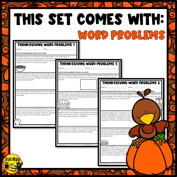 Thanksgiving Math Worksheets | Numbers to 10 000 | Paper | Grade 4