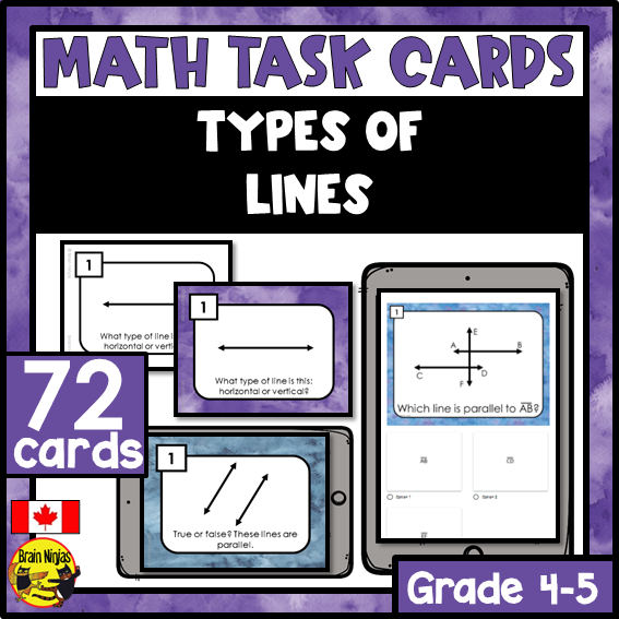 Types of Lines Math Task Cards | Paper and Digital | Grade 4 Grade 5