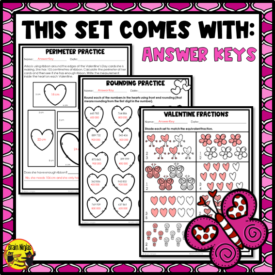 Valentine's Day Math Worksheets | Numbers to 1 000 000 | Paper