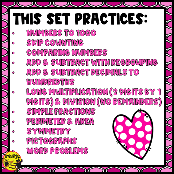 Valentine's Day Math Worksheets | Numbers to 10 000 | Paper