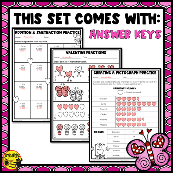 Valentine's Day Math Worksheets | Numbers to 10 000 | Paper