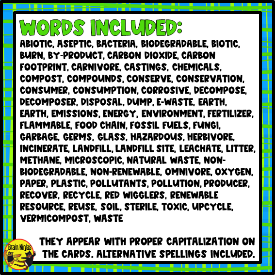 Waste In Our World Vocabulary | Editable Flashcards | Paper