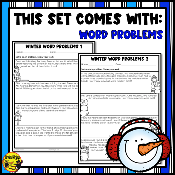 Winter Math Worksheets | Numbers to 1 000 000 | Paper