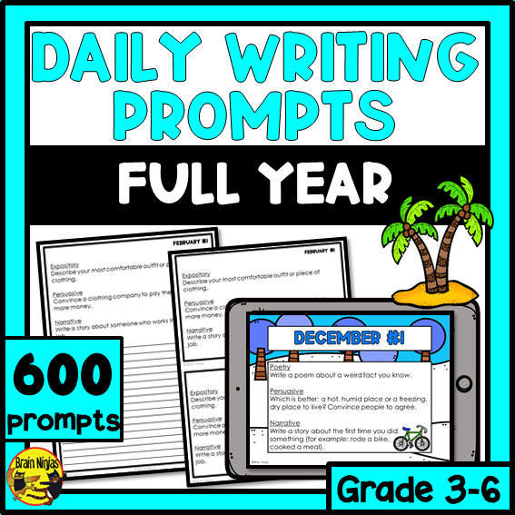 Daily Writing Prompts Monthly Bundle | Paper and Digital